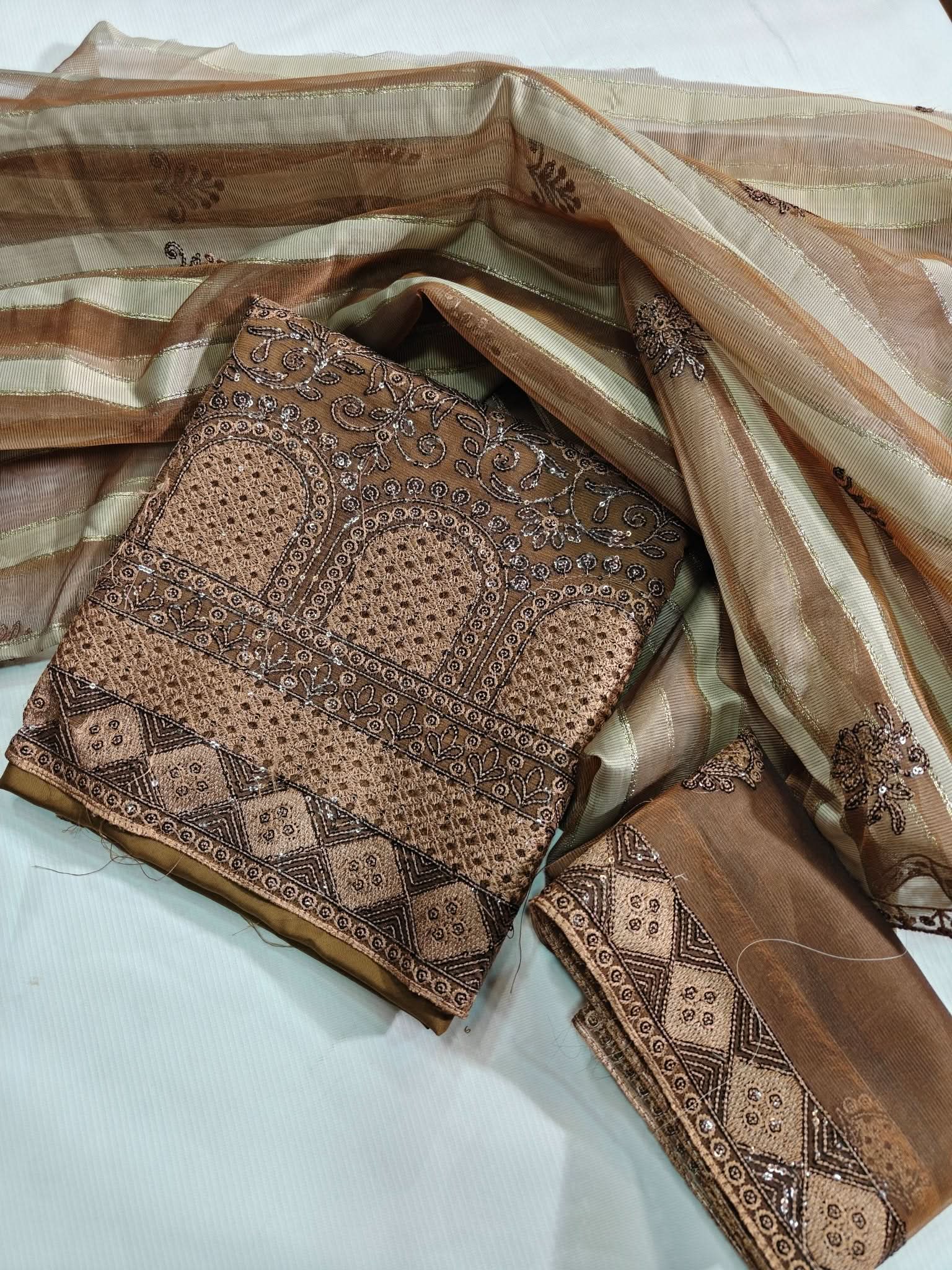 Luxury Baroque Organza Unstitched 3PC - Memon Clothes